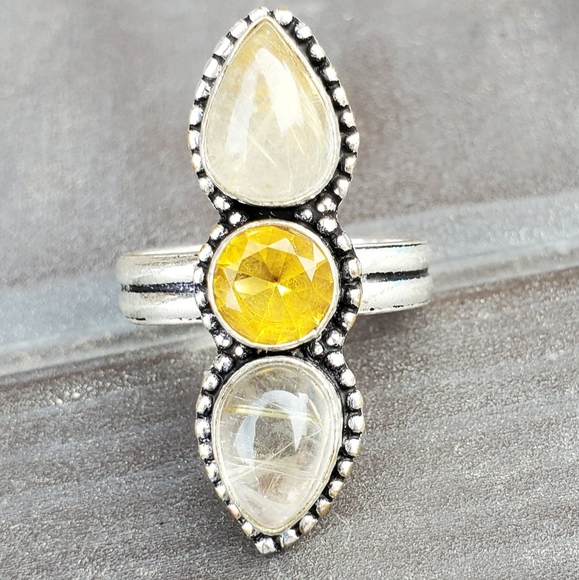 New Golden Rutile and Citrine 925 Silver Ring. - Picture 7 of 9